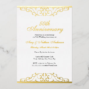 Gold Weiß Eleganter Wirbel 50. Hochzeitstag Folieneinladung