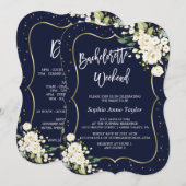 Gold Weiß Floral Navy Junggesellinnenabschied Woch Einladung (Vorne/Hinten)