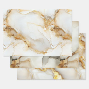 Gold Weiß Grau Marmor Wasserfarbe Geburtstag Ihm I Geschenkpapier Set