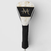 Gold & Weiß Marmor mit Schwarz Monogram Luxus Golf Headcover (Vorderseite)