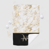 Gold & Weiß Marmor mit Schwarz Monogram Luxus Golfhandtuch (Insitu)