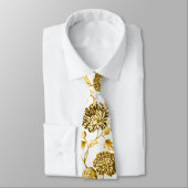 Gold & Weiß Moderne Vintage botanische Blumentoile Krawatte (Gebunden)