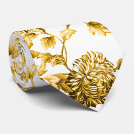 Gold & Weiß Moderne Vintage botanische Blumentoile Krawatte