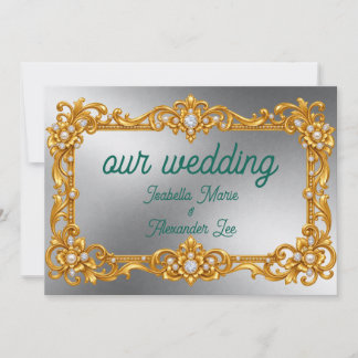 Gold Weiß Perlen Golden Rahmen Hochzeitseinladung Einladung