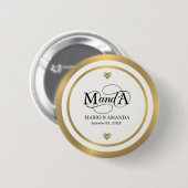 Gold Weiß Personalisiertes Hochzeitsmonogramm Button (Vorne & Hinten)