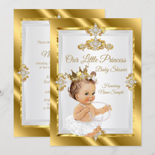Gold Weiß Prinzessin Baby Shower Brünette Einladung