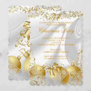 Gold Weiß Seidenbogen Christbaumkugel Weihnachtsfe Einladung