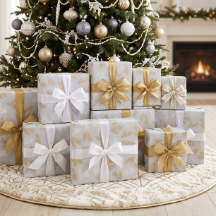 Gold Weiß Silber Grau Elegant Botanisch Weihnachte Geschenkpapier