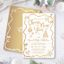 Gold Weiß Silvester Jubel Handgezeichnete Skizze P