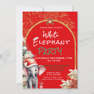 Gold, Weiß und Grün Weiße Elefant Geschenktaustaus Einladung