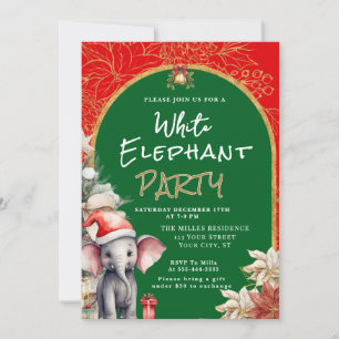 Gold, Weiß und Grün Weiße Elefant Geschenktaustaus Einladung
