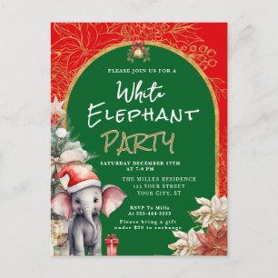 Gold, Weiß und Grün Weiße Elefant Geschenktaustaus Feiertagspostkarte