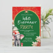 Gold, Weiß und Grün Weiße Elefanten-Geschenktausch Einladung (Stehend Vorderseite)