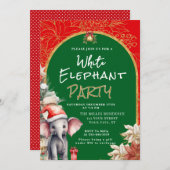 Gold, Weiß und Grün Weiße Elefanten-Geschenktausch Einladung (Vorne/Hinten)
