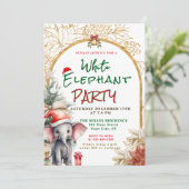 Gold, Weiß und Grün Weiße Elefanten-Geschenktausch Einladung (Stehend Vorderseite)