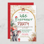 Gold, Weiß und Grün Weiße Elefanten-Geschenktausch Einladung (Vorne/Hinten)