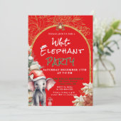 Gold, Weiß und Grün Weiße Elefanten-Geschenktausch Einladung (Stehend Vorderseite)