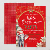 Gold, Weiß und Grün Weiße Elefanten-Geschenktausch Einladung (Vorne/Hinten)