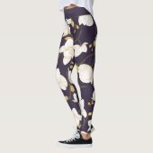Gold, Weiß und lila Orchideenblüte modern Leggings (Links)