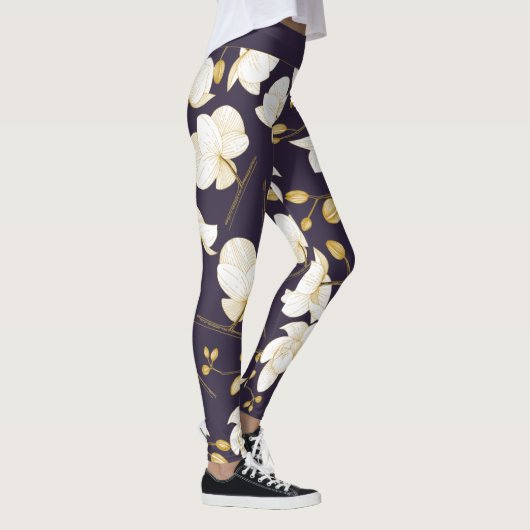 Gold, Weiß und lila Orchideenblüte modern Leggings (Rechts)