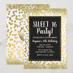 Gold Weiß und Schwarz Folie Konfetti Moderne Party Einladung
