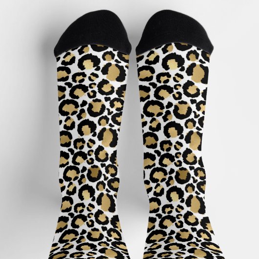 Gold, Weiß und Schwarz-Leopard Socken (Oben)