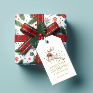 Gold Weiß Weihnachtsrentier Geschenkanhänger