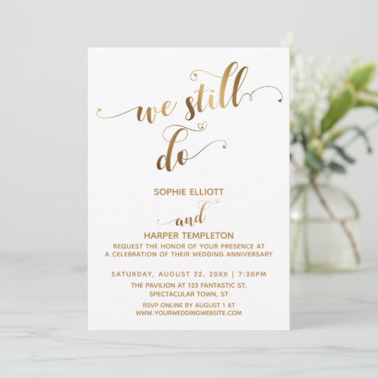 Gold Weiß wir noch Typografie Jubiläum Einladung (Stehend Vorderseite)