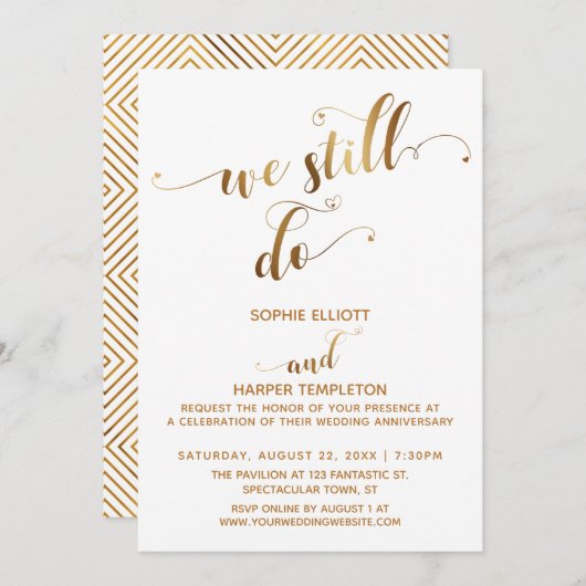 Gold Weiß wir noch Typografie Jubiläum Einladung (Vorne/Hinten)