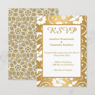 GOLD WEISS ZWEI SPITZEN-HOCHZEIT-REAKTION RSVP EINLADUNG