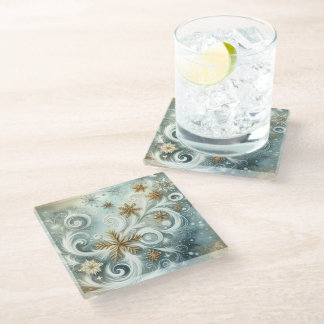 GOLD WEISSE BLAUE EXTRAVAGANTE WINTERSCHNEE GLASUNTERSETZER