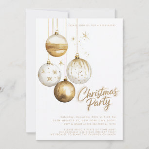 Gold Weiße Ornamente Kugeln Weihnachtsfeier Einladung