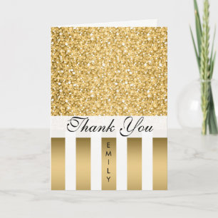 Gold Weiße Streifen und Gold Glitter - Danke