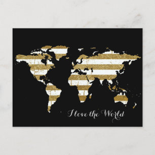 gold-weiße Streifen & Weltkarte Postkarte