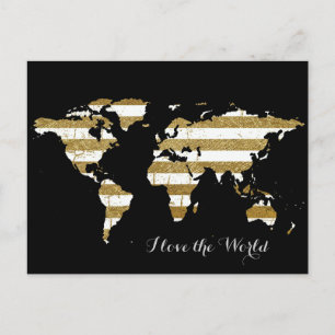 gold-weiße Streifen & Weltkarte Postkarte