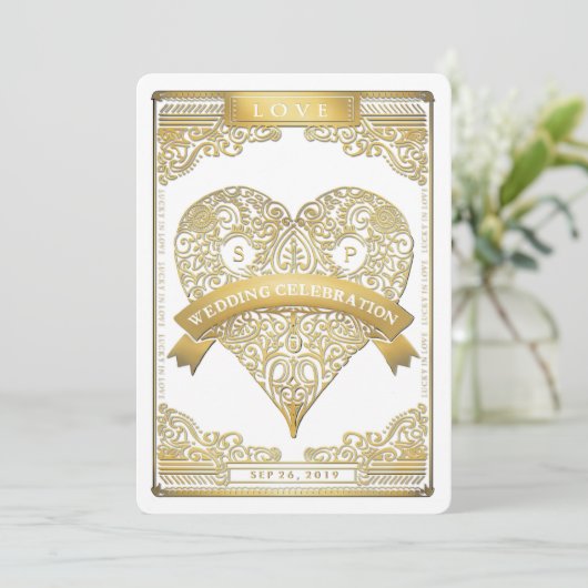 Gold weiße Vegas Spielkarte zusammen mit Einladung (Stehend Vorderseite)