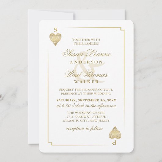 Gold weiße Vegas Spielkarte zusammen mit Einladung (Rückseite)