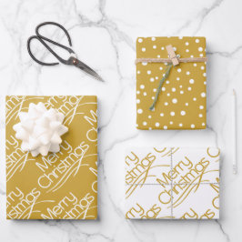 Gold, weiße Weihnachtstypografie und Weihnachtsfer Geschenkpapier Set