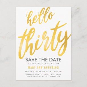 Gold Weißes Datum Dreißigster Geburtstagsparty Postkarte