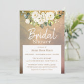 *~* Gold Weißes Rose-Brautparty Einladung (Stehend Vorderseite)