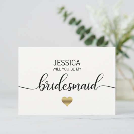 Gold weißes Schwarz wirst du meine Bridesmaid? Einladung (Stehend Vorderseite)