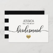 Gold weißes Schwarz wirst du meine Bridesmaid? Einladung (Vorne/Hinten)