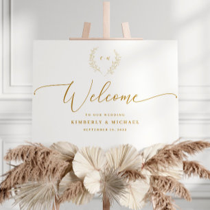 Gold Welcome Sign Wreath Poster
