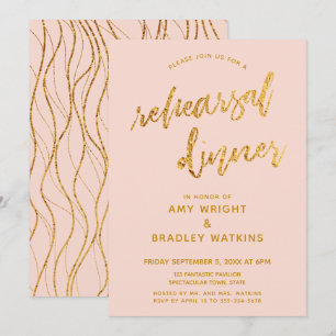Gold Wellen Handschrift Blush Probeessen Einladung