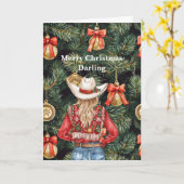 Gold Western Blond Cowgirl Christmas Karte (Gelbe Blume)