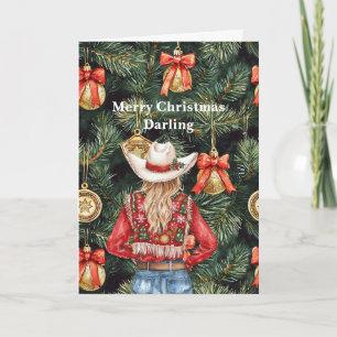 Gold Western Blond Cowgirl Weihnachten Karte