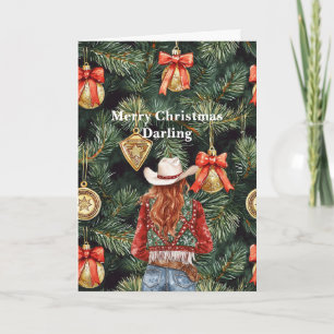 Gold Western Rote Haare Cowgirl Weihnachten  Karte