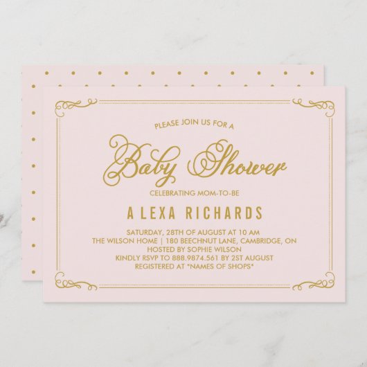 Gold Whimsical Borders Baby Shower Einladung (Vorne/Hinten)