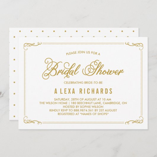 Gold Whimsical Borders Bridal Dusche Einladung (Vorne/Hinten)
