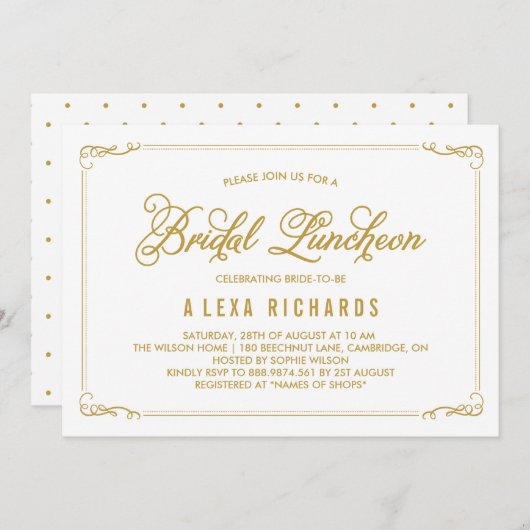 Gold Whimsical Borders Bridal Luncheon Einladung (Vorne/Hinten)